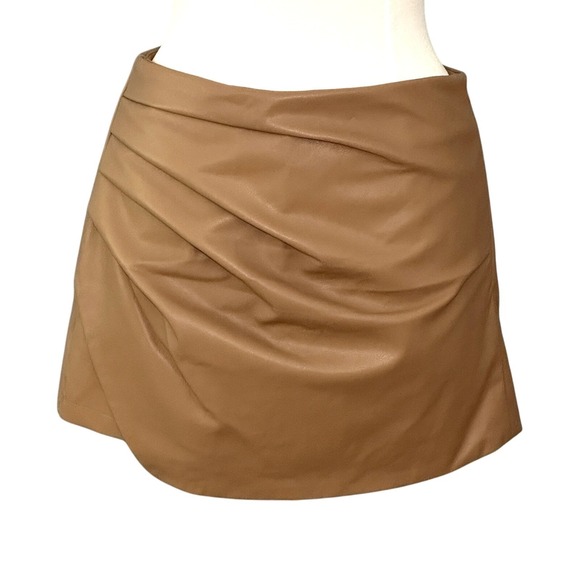 THML Women Skort M Brown Faux Leather Skirt Shorts Boho Western Cowgirl Festival - Picture 2 of 12